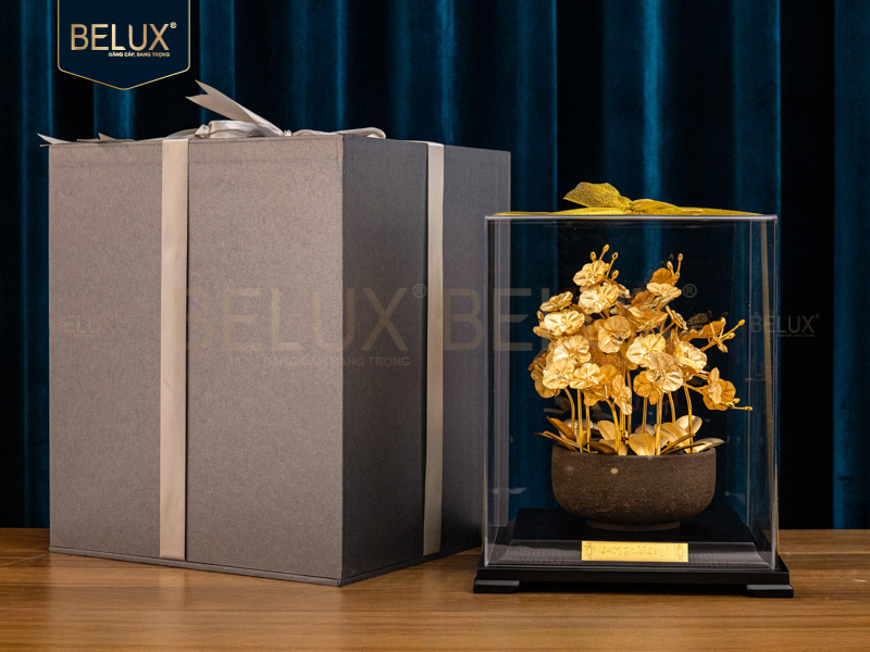 Chậu Lan Hồ Điệp 12 Cành Dát Vàng 24K